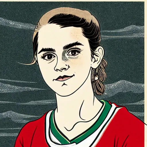 Prompt: portrait of teen emma watson in an nba boston celtics basketball uniform, ukiyo - e art by hokusai, global illumination, radiant light, detailed and intricate environment