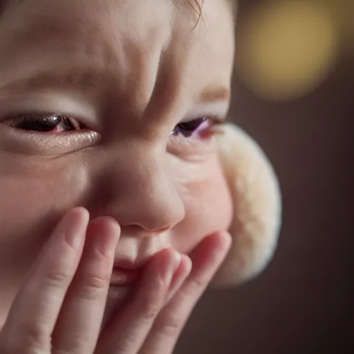 Image similar to Cute Little Marshmallow Crying, movie shot, studio shot, studio lighting, 8k