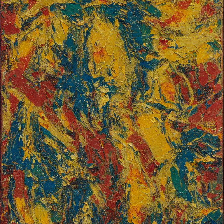 Image similar to oil paint impasto relief, turkish carpet, multi layered tiny thick brush marks, some splattered paint, in the style of ivan shishkin and frank auerbach and van gogh