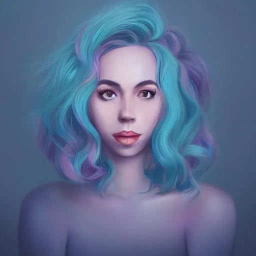Image similar to portrait of a woman inspired by lois van baarle, illustration iridescent, iridescent hair, face, hair styles, light make up self confidence, cinematic 8 k