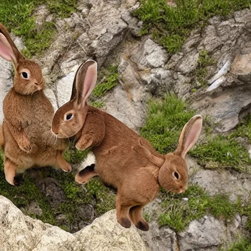 Image similar to bunnies jumping a cliff