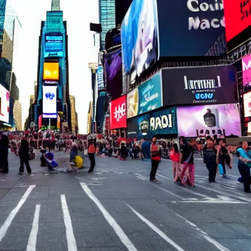 Image similar to photo of moai statues invasion in times square