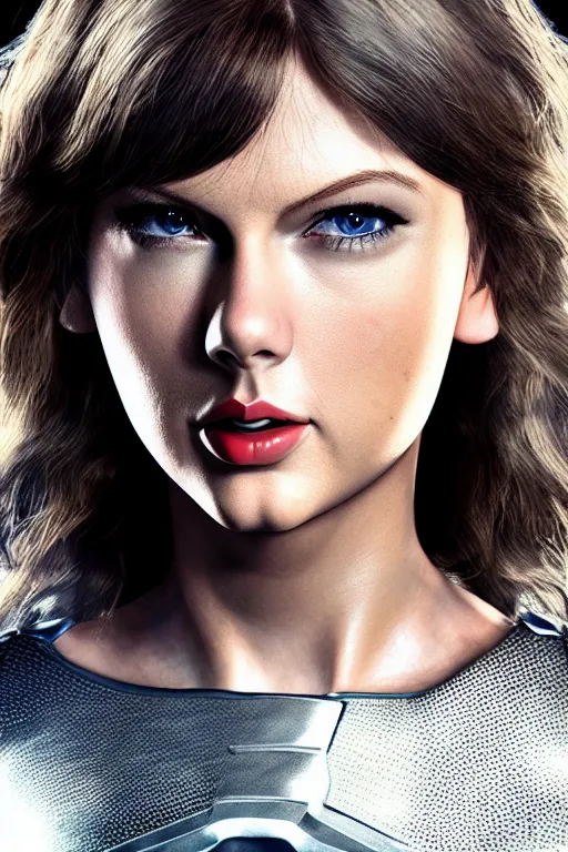 Image similar to Taylor Swift as Alita battle angel, cinematic, hyper realism, high detail, octane render, 8k, matte painting