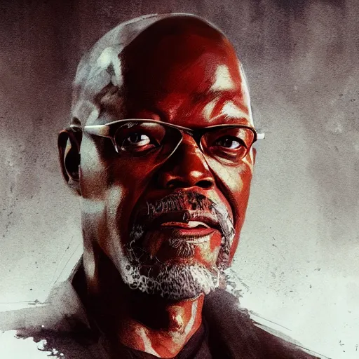 Image similar to portrait of samuel l. Jackson, dramatic lighting, illustration by Greg rutkowski, yoji shinkawa, 4k, digital art, concept art, trending on artstation