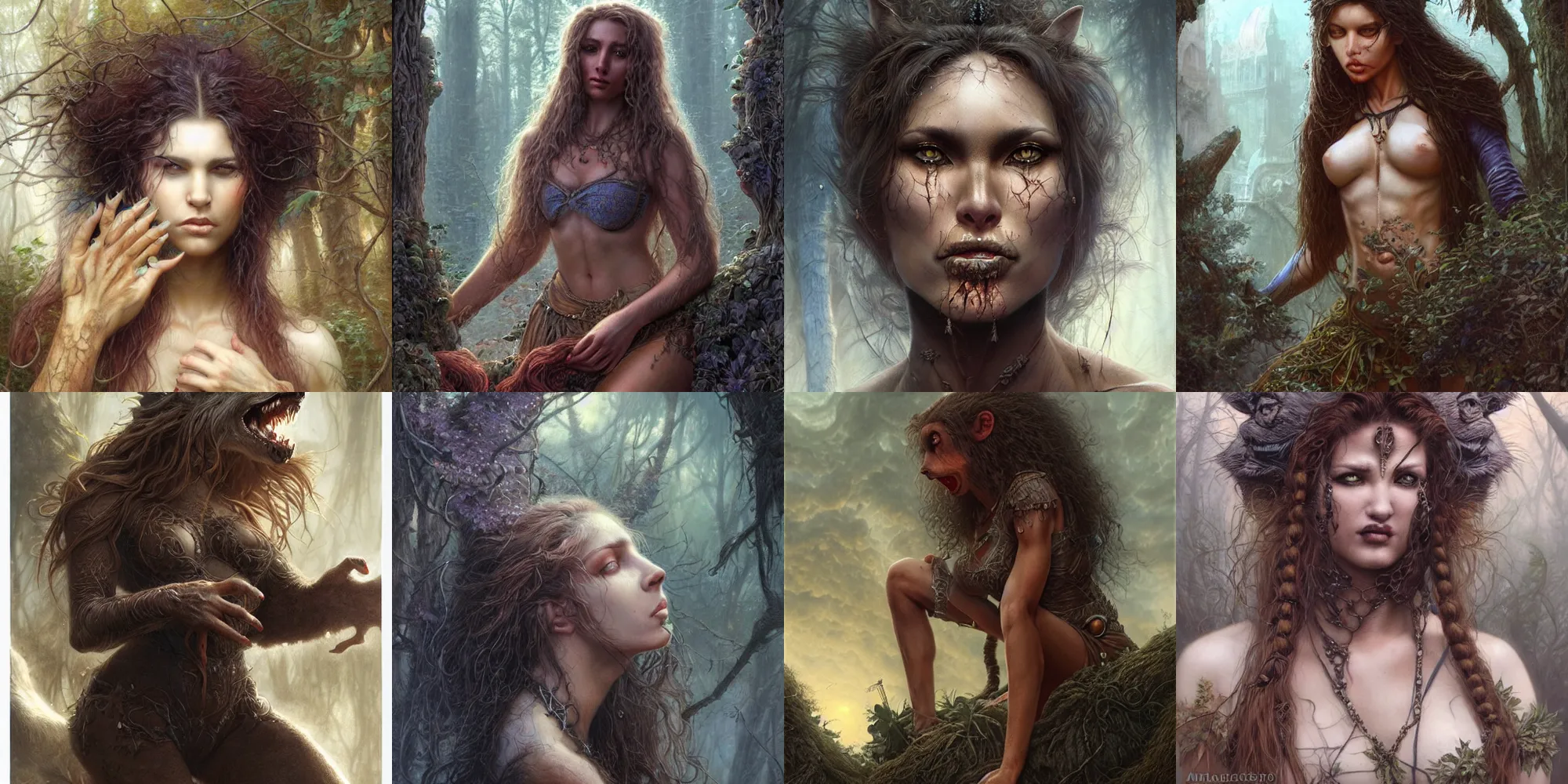 Prompt: Hyperrealistic female Werewolf, by Antonio Caparo, Ferdinand Knab, Greg Rutkowski, Amano, and Karol Bak UHD, vivid colors, photorealistic trending on artstation