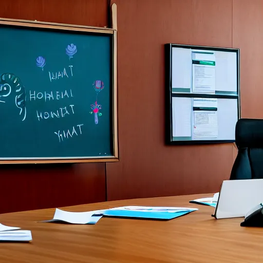 Prompt: a snail wearing a fabulous suit and tie while in a board room in front of a white board on the wall giving a presentation to silly humans about the importance of grass