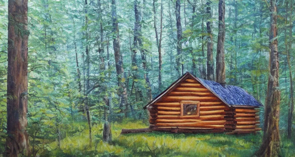 Image similar to one log cabin in the forest, beautiful painting, oil on canvas, by Ewa Czarniecka, award winning masterpiece,