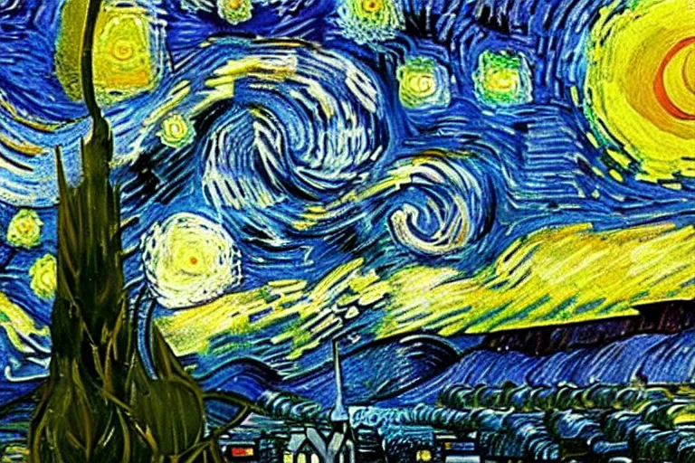 Prompt: Vincent van Gogh's paintings Starry Night and Sunflowers combined, 8K, award winning