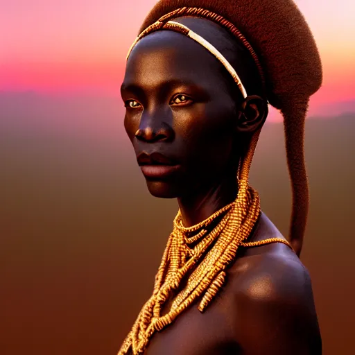 Prompt: photographic portrait of a stunningly beautiful renaissance dogon tribe female in soft dreamy light at sunset, contemporary fashion shoot, by edward robert hughes, annie leibovitz and steve mccurry, david lazar, jimmy nelsson, breathtaking, 8 k resolution, extremely detailed, beautiful, establishing shot, artistic, hyperrealistic, beautiful face, octane render
