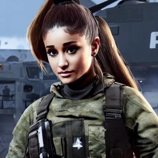 Image similar to Ariana Grande in Call of Duty, 4k