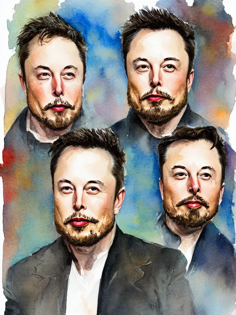 Prompt: a portrait of elon musk with an imperial beard. watercolors