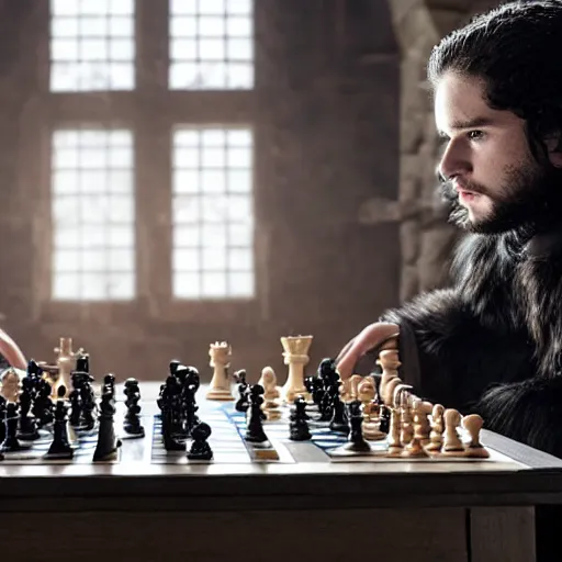 Prompt: jon snow playing chess with a white walker