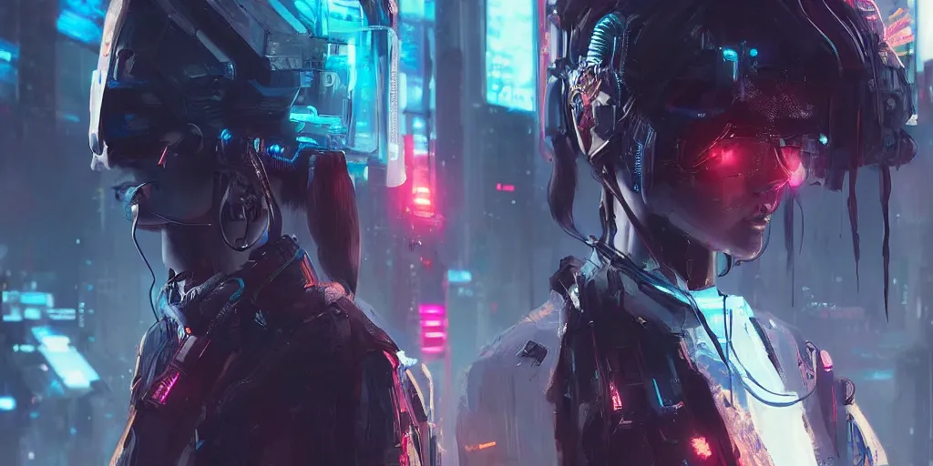 Image similar to cyberpunk female character designs , Greg Rutkowski, trending on Artstation, 8K, ultra wide angle, pincushion lens effect