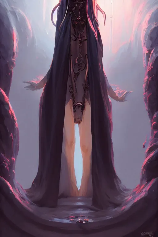 Prompt: a beautiful eldritch priestess girl standing on an altar wearing thick black robes | | lofi cute - fine - face, pretty face, fine details by stanley artgerm lau, wlop, rossdraws, james jean, andrei riabovitchev, marc simonetti, and sakimichan, trending on artstation