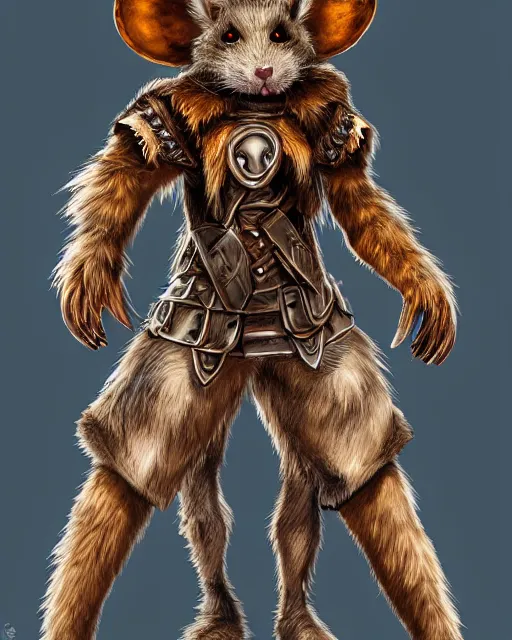 Image similar to a full body shot of an anthro furry rat wearing a fantasy armor, fantasy, artstation, furry art, furaffinity, deviantart, symmetrical, highly detailed, award winning, trending