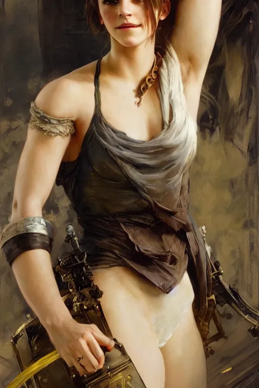 Prompt: detailed portrait of a beautiful emma watson as nier automata muscular, painting by gaston bussiere, craig mullins, j. c. leyendecker