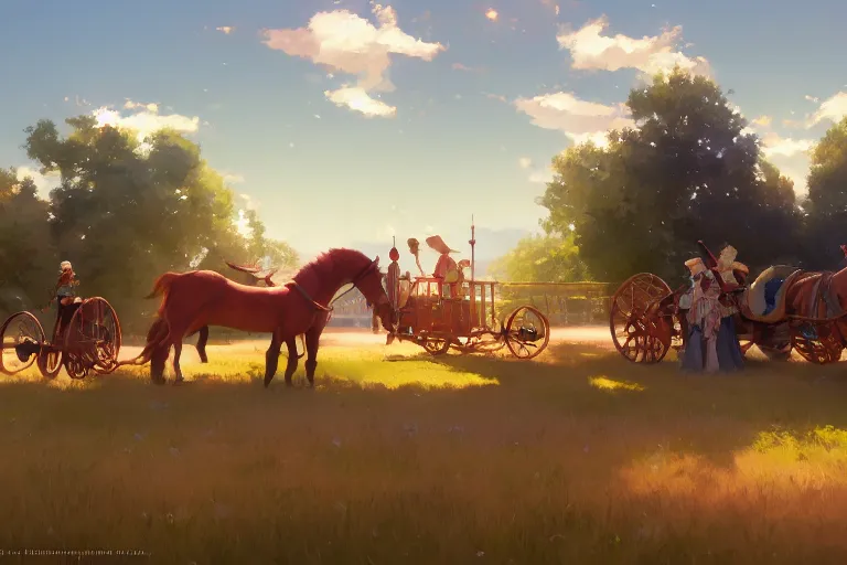 Prompt: le manege enchante, scene in an open field. key visual, conceptart, ambient lighting, highly detailed, digital painting, artstation, concept art, sharp focus, by makoto shinkai and akihiko yoshida and greg manchess
