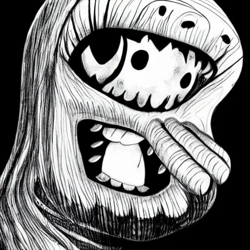 Prompt: a black and white drawing of a creepy creature, a manga drawing by junji ito, pixiv, sots art, creepypasta, grotesque, nightmare