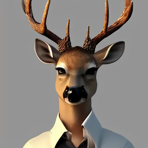 Prompt: hybrid human deer, in a full suit, artstation