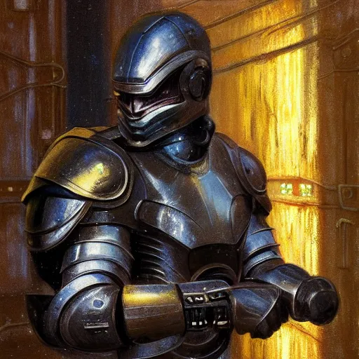 Image similar to sylvester stallone in ancient spartan style cyber armor, tech noir, wet reflections, prism, atmospheric, ambient, pj crook, syd mead, livia prima, greg rutkowski, edward hopper