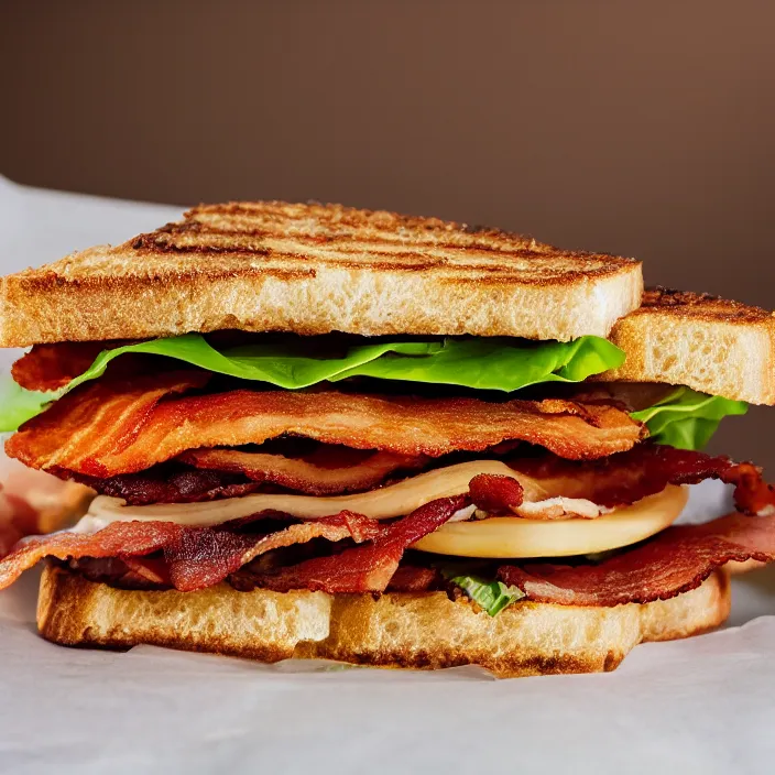 Image similar to hq studio portrait of a most delicious bacon sandwich