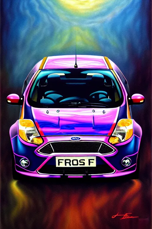 Image similar to a photorealistic painting of a ford focus by johfra bosschart, lisa frank, dark fantasy art, high detail, trending on artstation