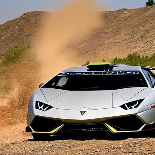 Image similar to lamborghini Countache rallycar sliding through a dirt road at high speed