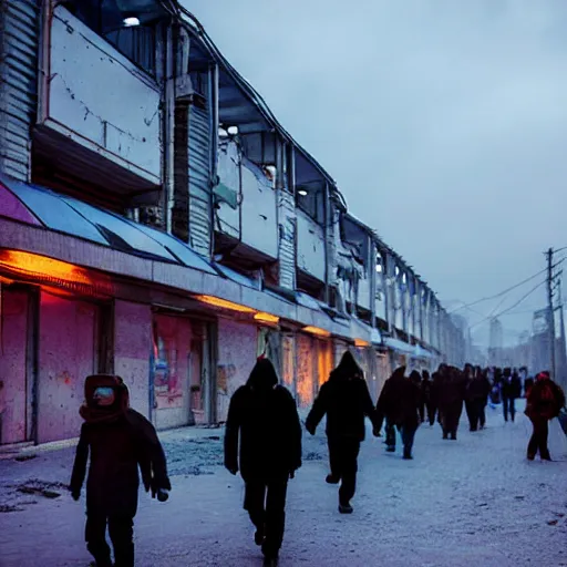 Prompt: people are walking past plasmacraft, back from work in a Russian cyberpunk slum city called Neo Norilsk on the Moon, black sky with Milky Way, bright sun, diverse, lively, black sky full of stars, blinding bright sun, sci-fi, lots of flying cars, levitation, cyberpunk outfits, photorealistic, grainy, 35mm, intricate, very very beautiful, elegant, smooth, cinematic, Unreal Engine 5, by Beeple, trending on Artstation HD