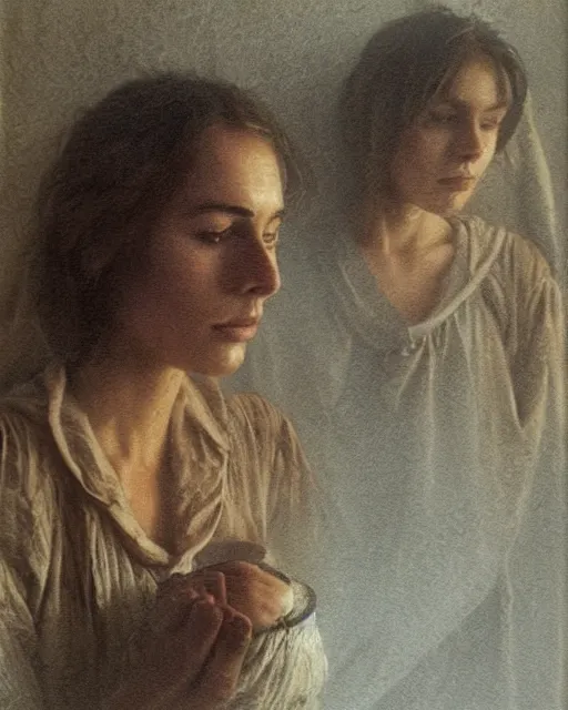 Prompt: portrait of 2 peasant woman with wet hair in a steam bath, minimalistic interior, soviet style, Cinematic focus, Polaroid photo, vintage, neutral colors, soft light, foggy, by Steve Hanks, by Serov Valentin, by lisa yuskavage, by Andrei Tarkovsky 8k render, detailed, oil on canvas