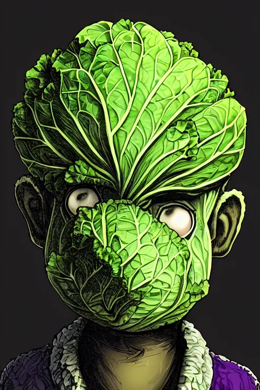 Prompt: cabbage man, symmetrical, highly detailed, digital art, sharp focus, trending on art station, anime art style