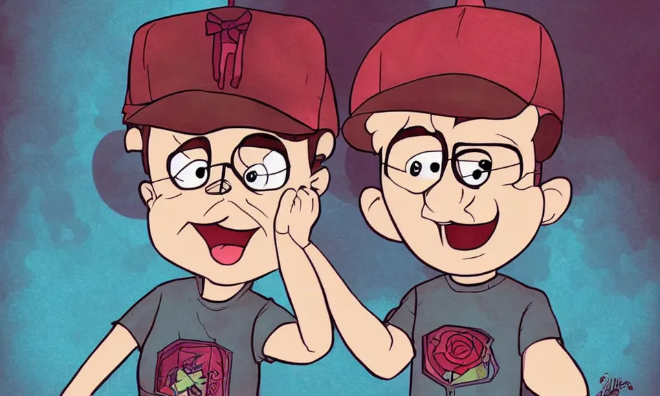 Image similar to beautiful digital art Disney Gravity Falls character design of a cute little boy curious innocent face with rose cheeks, smiling, missing a tooth, by Disney Gravity Falls