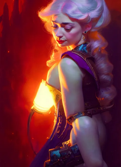 Prompt: side portrait, imogen poots, paladin, fantasy, gloomhaven, luminescent, gaudy colors, by greg manchess, huang guangjian, gil elvgren, sachin teng, greg rutkowski, jesper ejsing, ilya kuvshinov