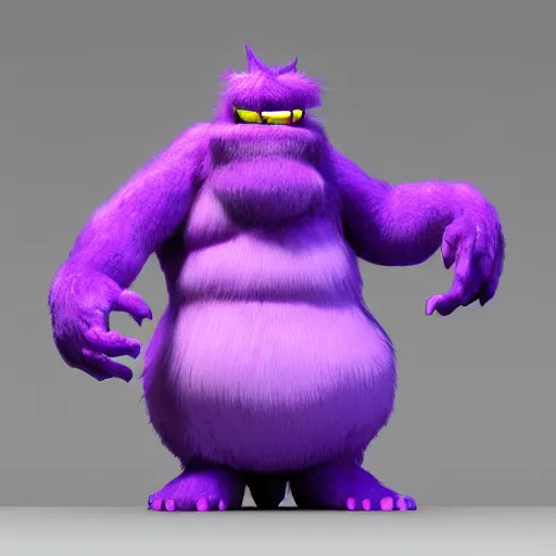 Prompt: big fat fluffy purple 3 d rendered monster