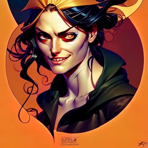 Prompt: artgerm, joshua middleton comic cover art, pretty pirate phoebe tonkin smiling, full body, symmetrical eyes, symmetrical face, long curly black hair, on a pirate ship background, warm colors w 8 3 2