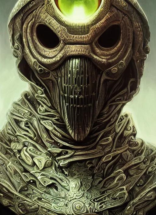 Image similar to techno dj mf doom reptile eyes, metal glowing skin. intricate, elegant, highly detailed, centered, digital painting, artstation, concept art, smooth, sharp focus, illustration, artgerm, tomasz alen kopera, peter mohrbacher, donato giancola, joseph christian leyendecker, wlop, frank frazetta