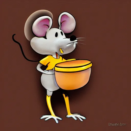 Image similar to cartoon mouse with drum, forrest background, digital art, close up