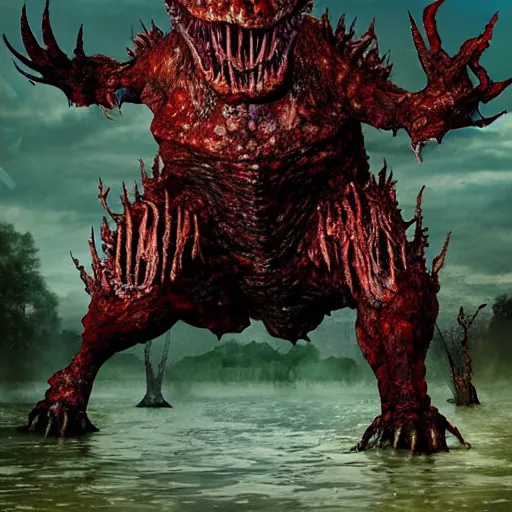 Prompt: kaiju 2 0 1 4 international ic ce - american school bus cyborg swamp beast devours souls in hellswamp