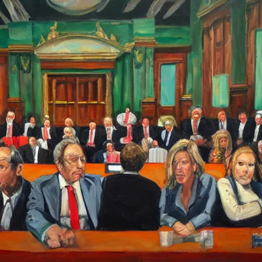 Image similar to prime minister's question time, by michael armitage, painting