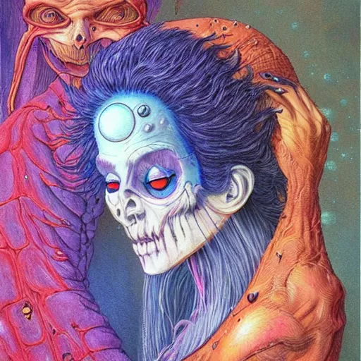 Prompt: original jean giraud art painting, pastel goth aesthetic, creepy kawaii, psychedelic, sabbas apterus