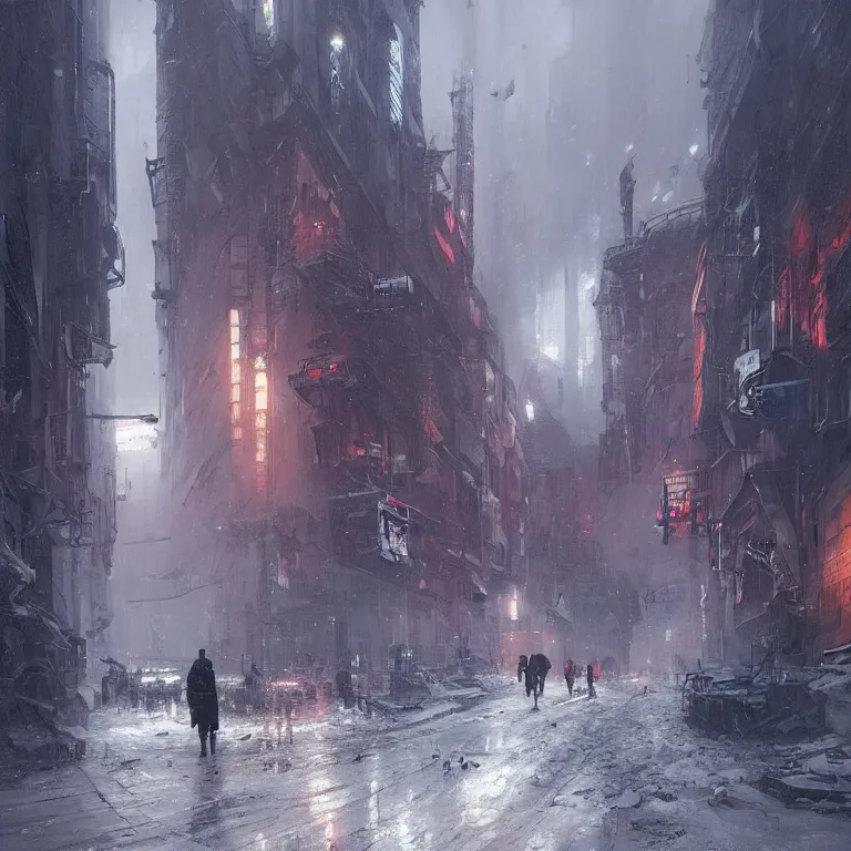 Image similar to cyberpunk depiction of the city of gdansk during arctic conditions by greg rutkowski