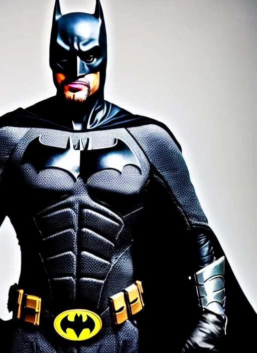 Image similar to of a photo of will smith as batman with a serious face looking at the camera, f 2. 8