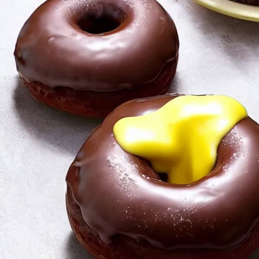Image similar to delicious chocolate donut filled with custard