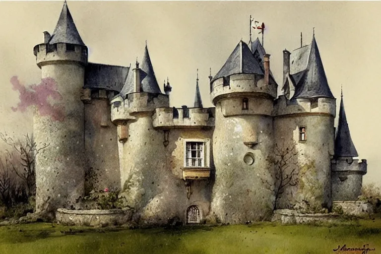 Image similar to 1950s castle . muted colors. by Jean-Baptiste Monge