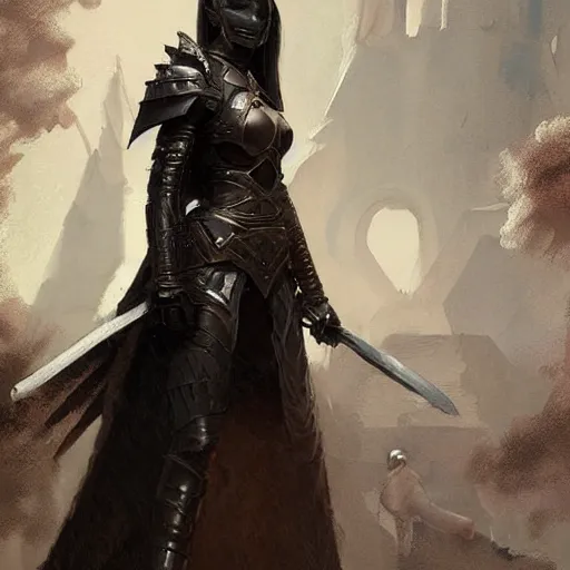 Prompt: a beautiful woman wearing leather armor by greg rutkowski