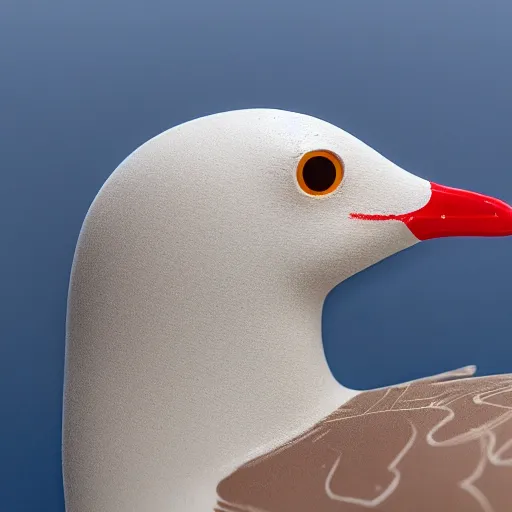 Image similar to seagull made of clay, close up, boke, 4 k