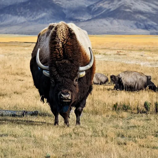 Image similar to walter white eating bison, photography,