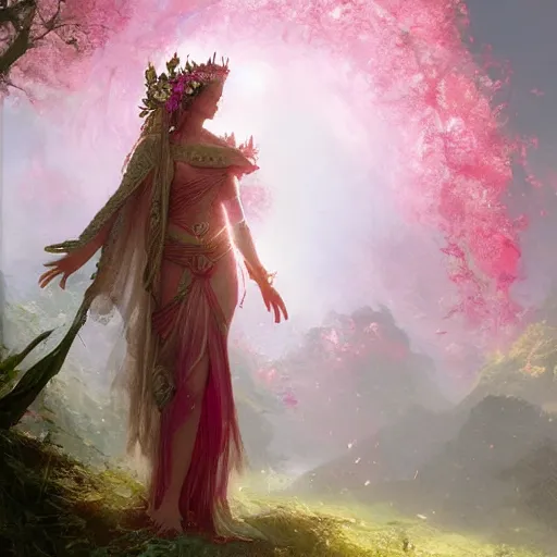 Prompt: Lotus floral crown girl, pink Lotus queen, epic fantasy style art by Craig Mullins, fantasy epic digital art, epic fantasy art by Greg Rutkowski