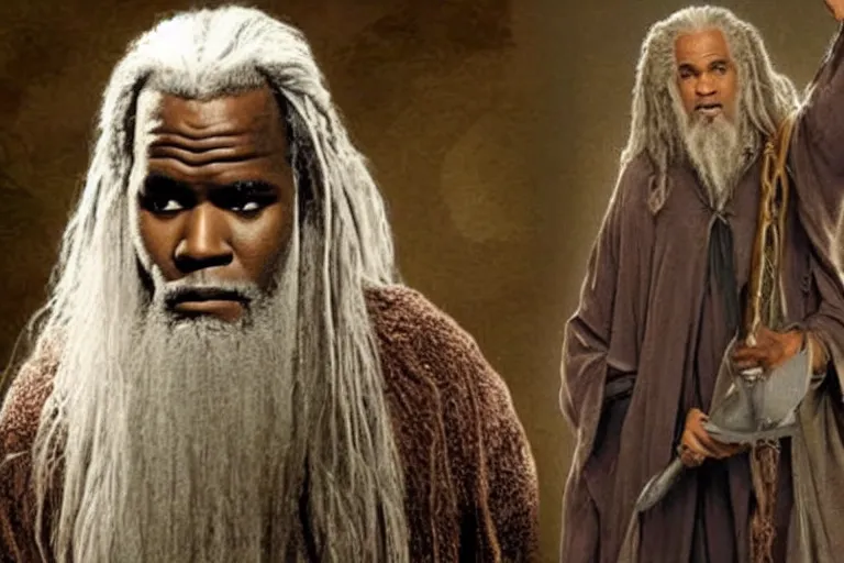 Prompt: r kelly as gandalf in lord of the rings