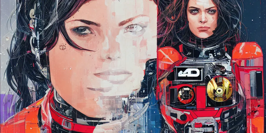 Prompt: a portrait of a female android, by MARVEL comics and Sandra Chevrier, 4k