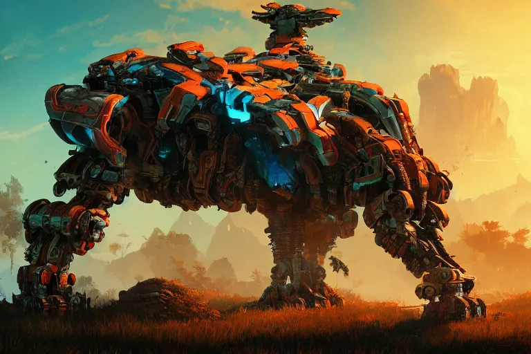 Image similar to ravager machine mecanical creature robot of horizon forbidden west horizon zero dawn bioluminiscence global illumination ray tracing hdr fanart arstation by ian pesty and alena aenami artworks in 4 k